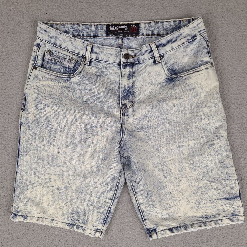 Ecko Unltd Shorts Mens 38 Distressed Acid Wash Bleached Hip Hop Denim
